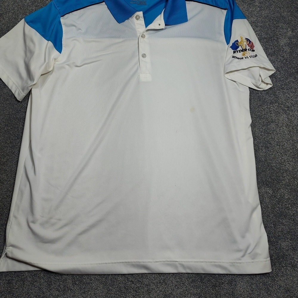 Page & Tuttle XL Ryder Cup Monroe St. Clair Golf Polo Shirt Mens White Blue